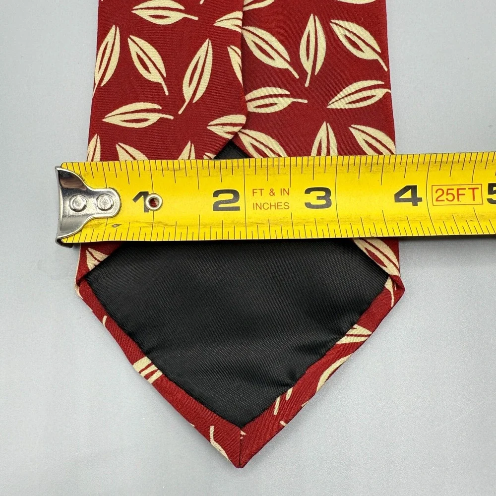 Boss Hugo Boss Tie Mens Red Tan Floral Leaf 100% Silk Necktie‎ Luxury Italy